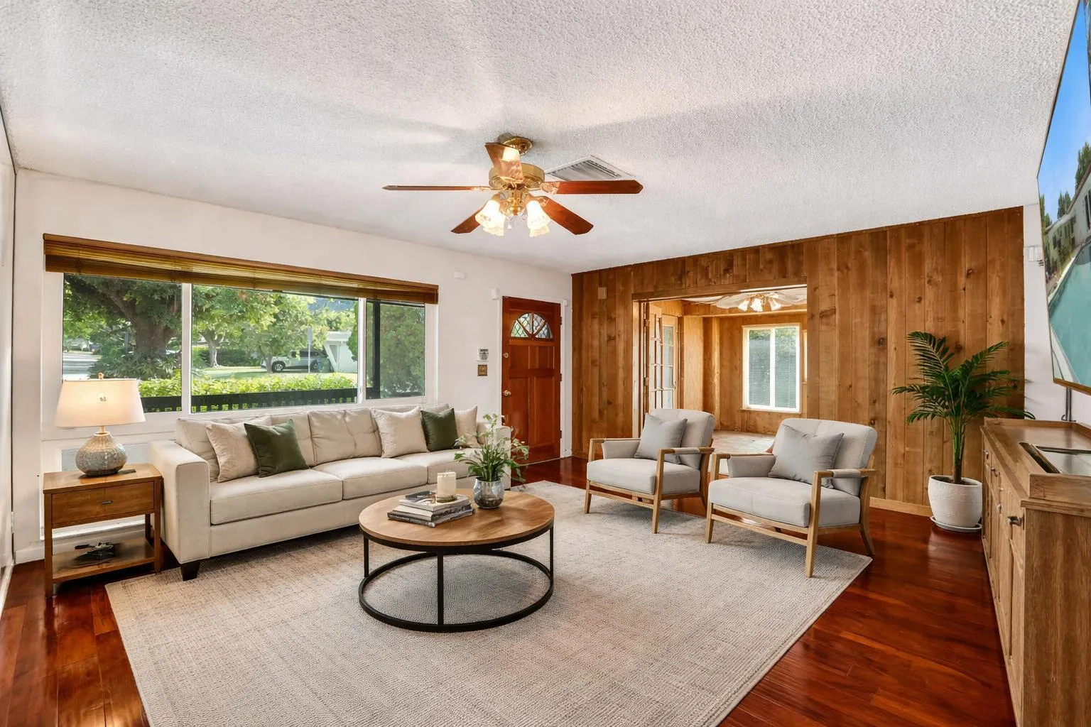 Living area virtually staged.