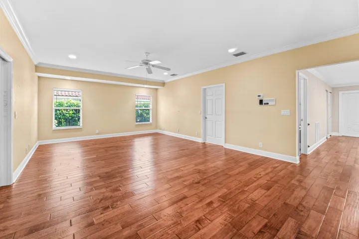 View from kitchen. Gorgeous hardwood floors throughout.