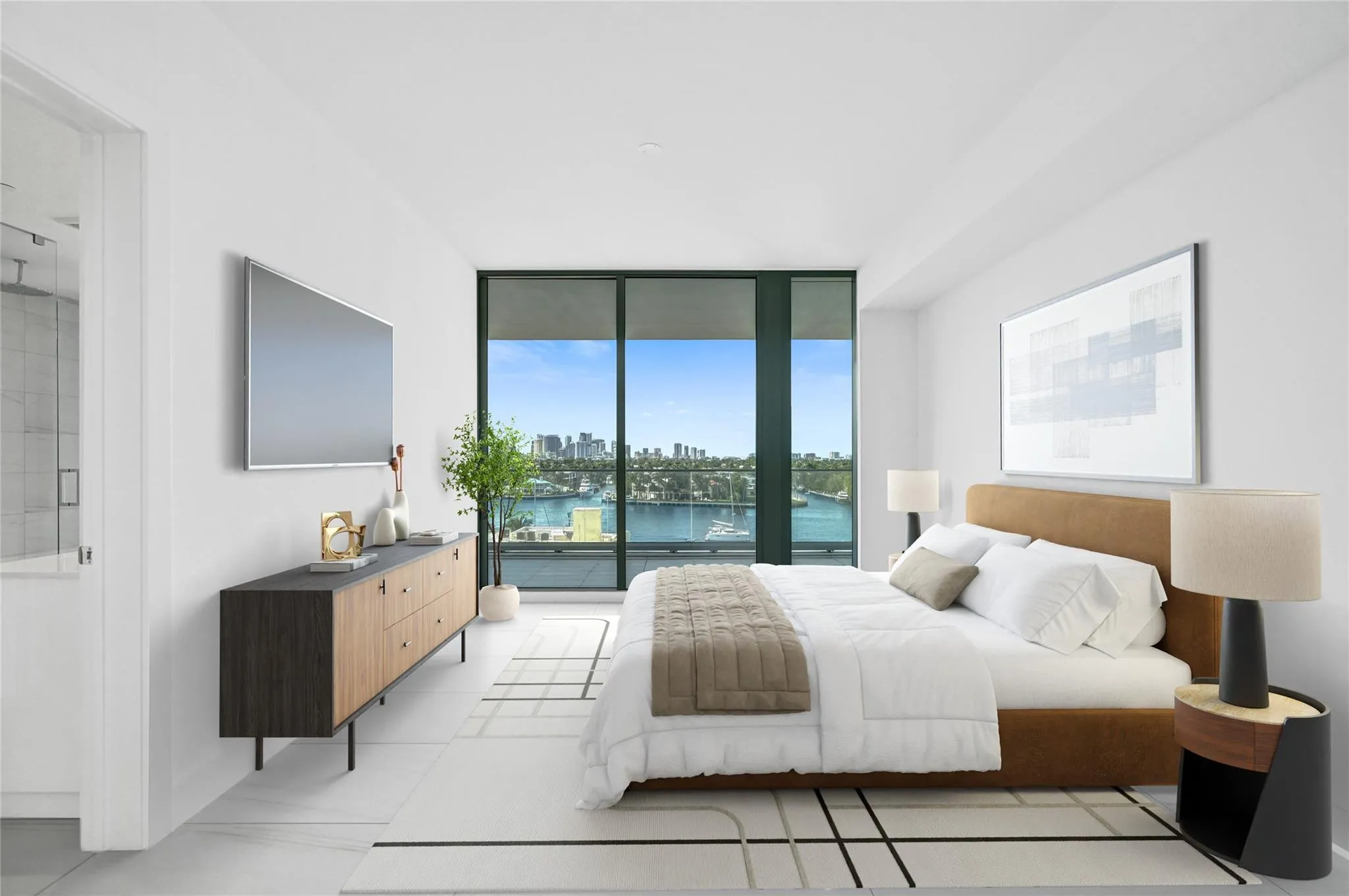 Virtually Staged Primary bedroom with city​​‌​​​​‌​​‌‌​‌‌​​​‌‌​‌​‌​‌​​​‌​​ views