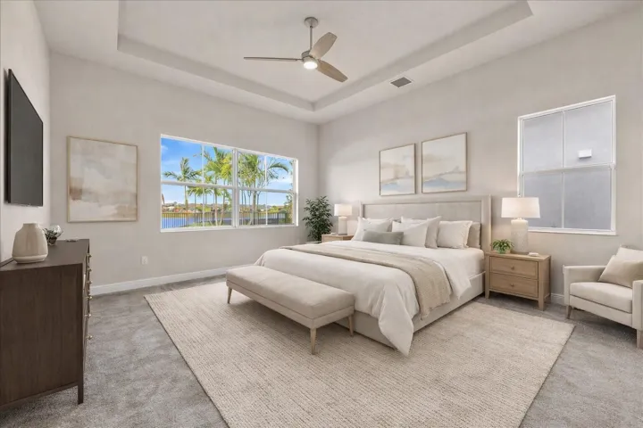 Virtually Staged Primary Suite with Water Views