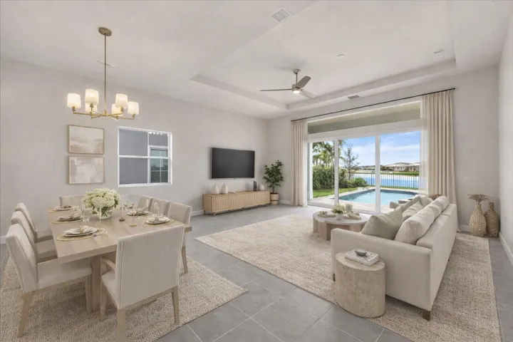 Virtually Staged- Living, Dining Space, and Pool