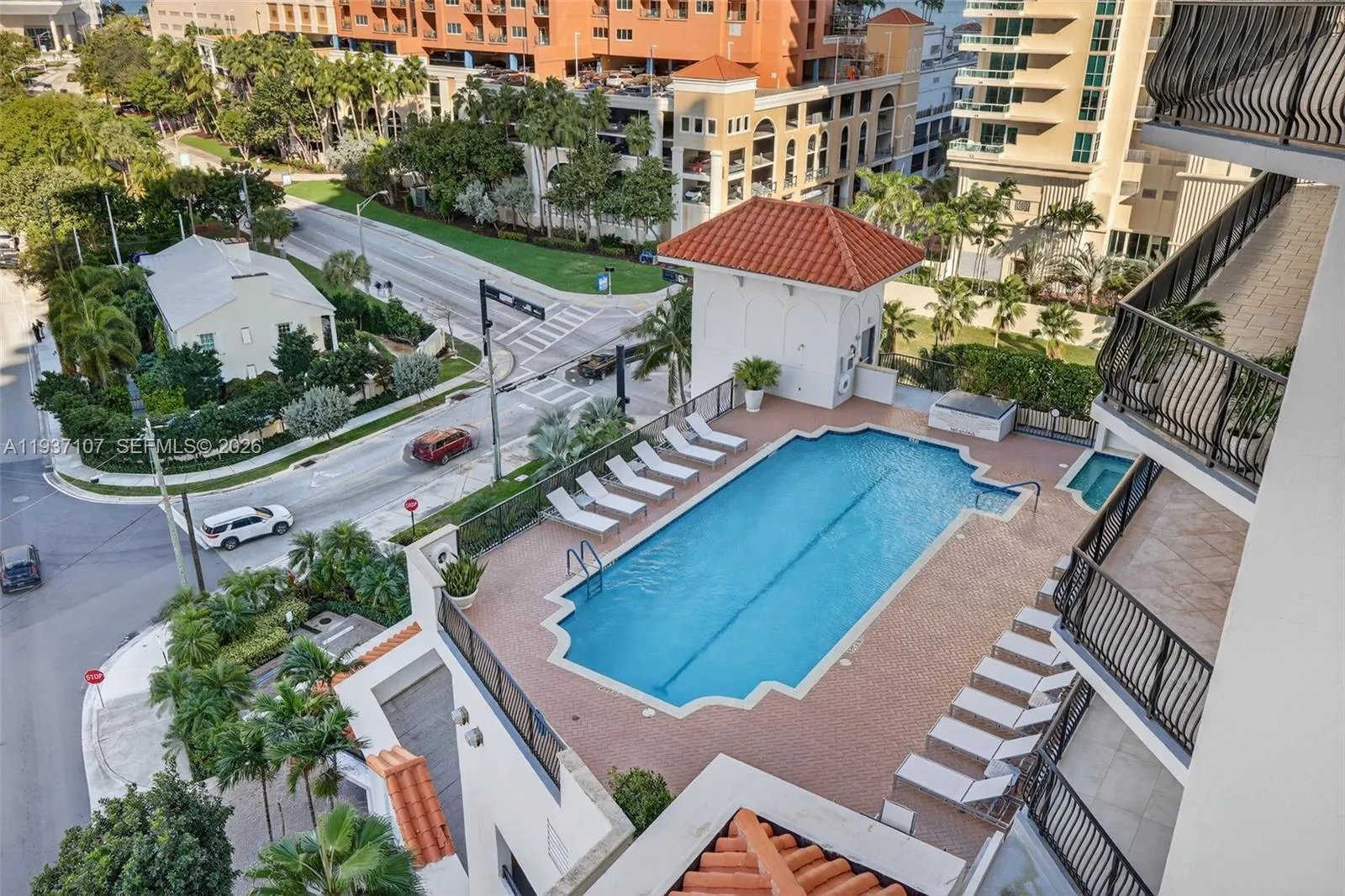 View from balcony to pool area