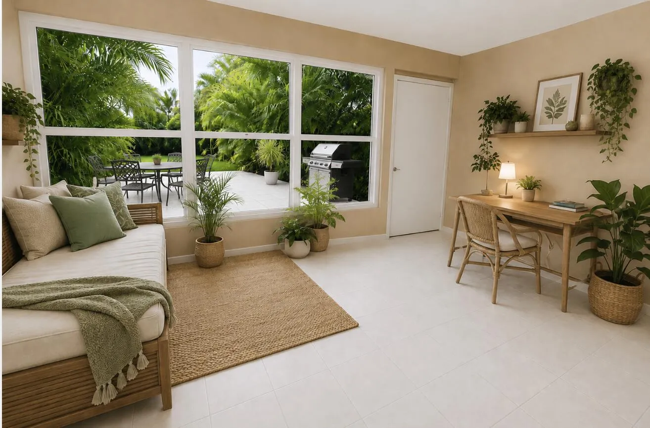Patio off the Bedroom reimagined and tiled (AI image)