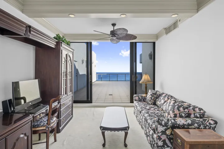Sitting room or office or exercise room, within the primary suite, facing ocean as well as intracoastal