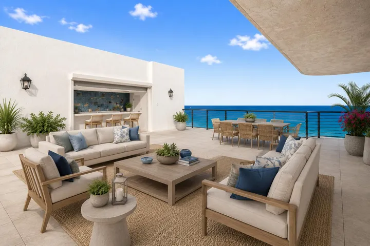 Virtually staged private rooftop patio