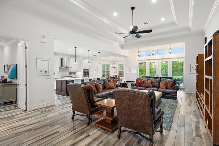 Living room with coffered ceilings