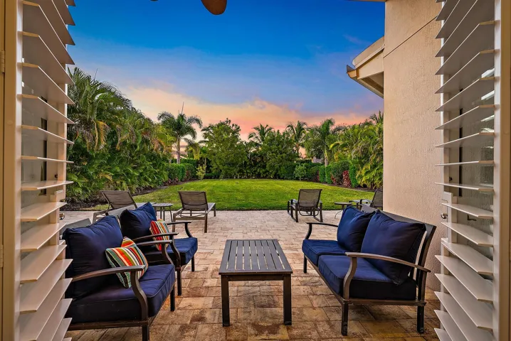 Serene views of lush landscaping and sunsets