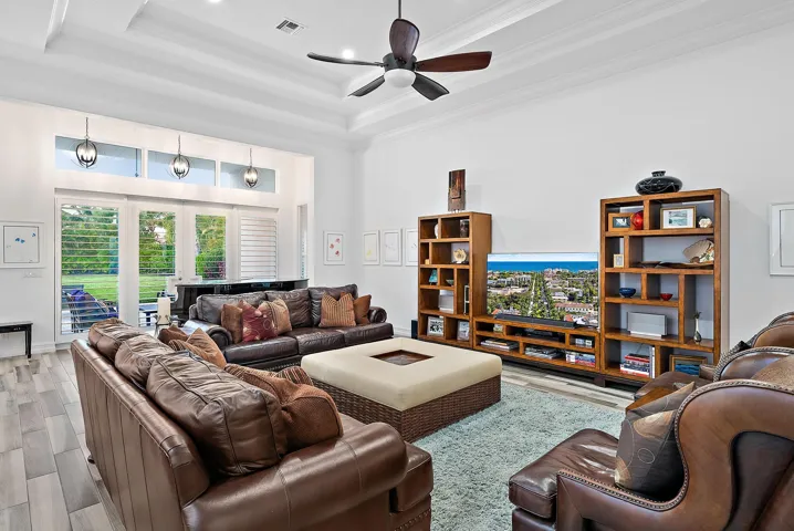 Living room with coffered ceilings
