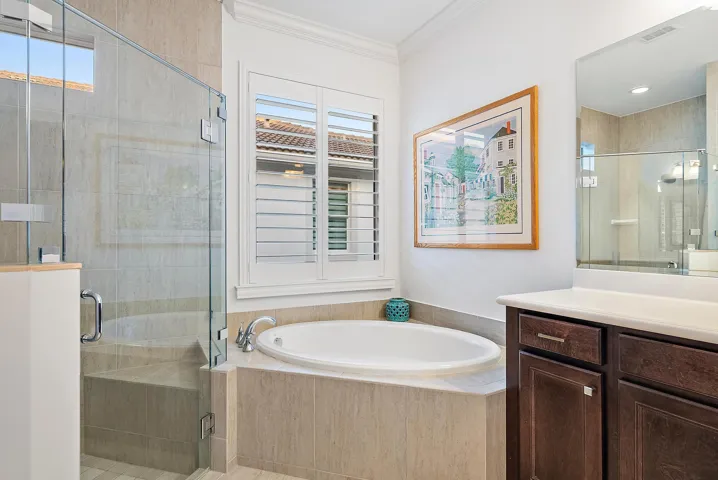 Primary bathroom with separate soaking tub