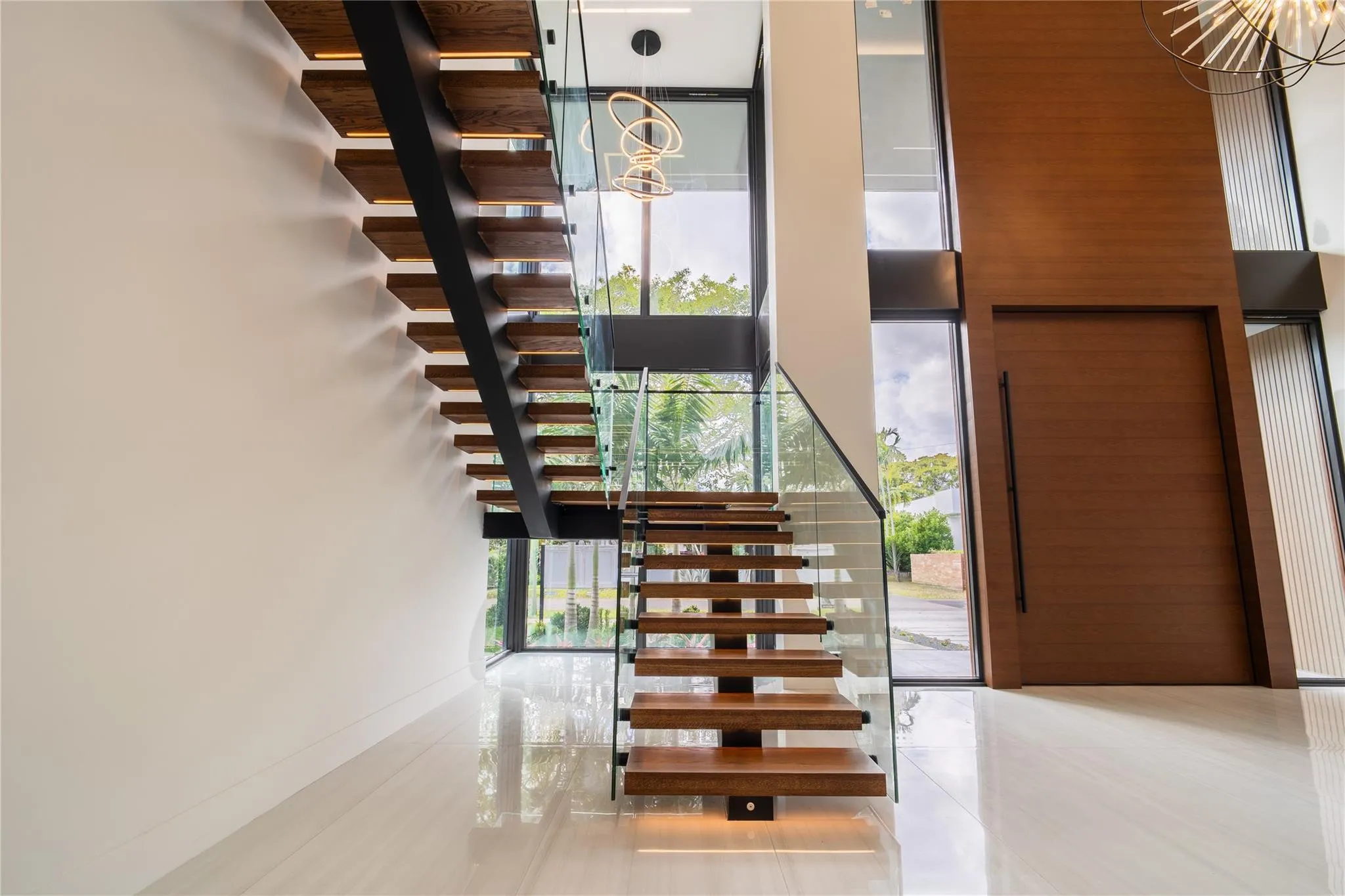 floating staircase with LED step lighting