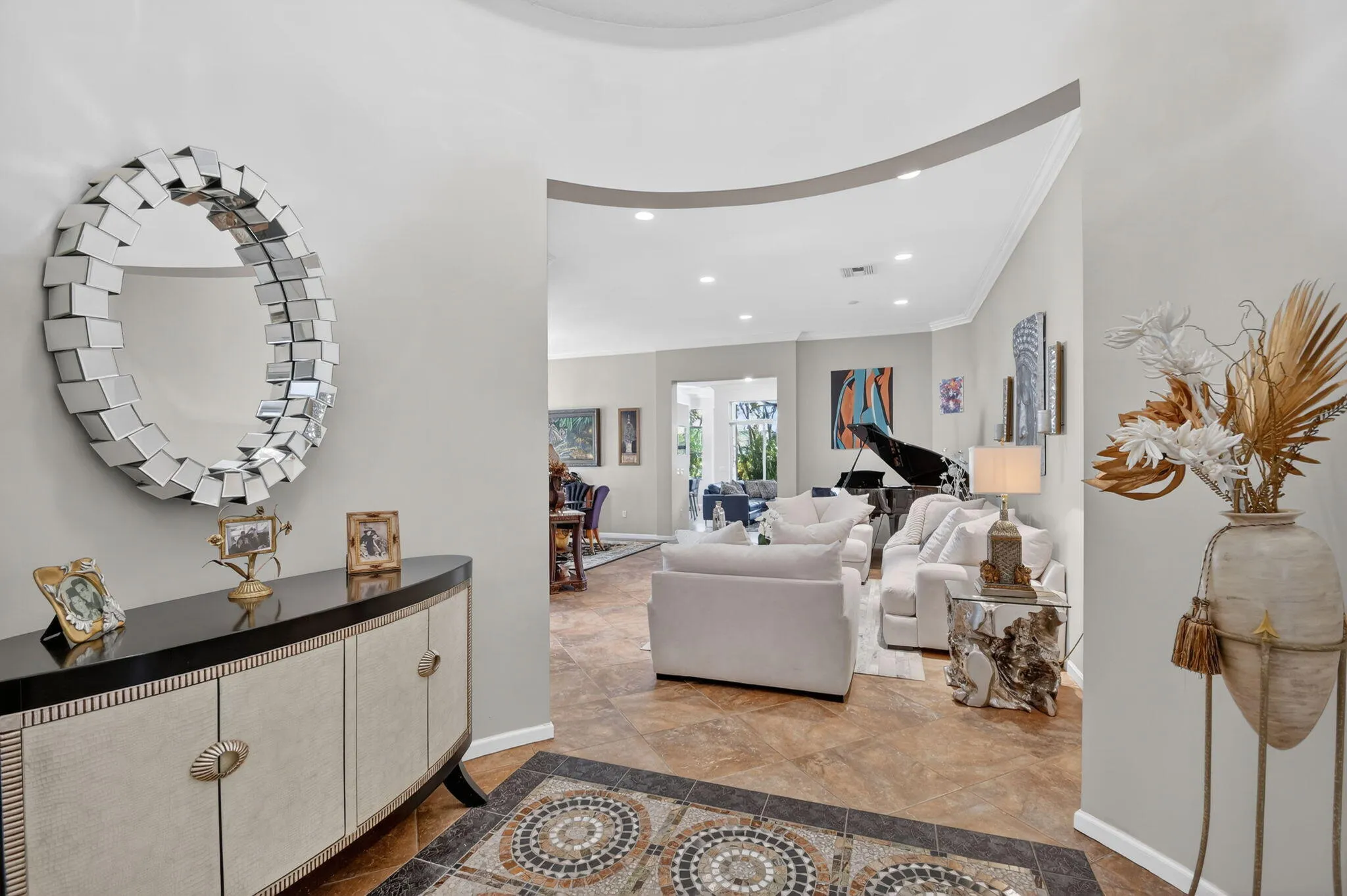 Beautiful mosaic tile design in Foyer