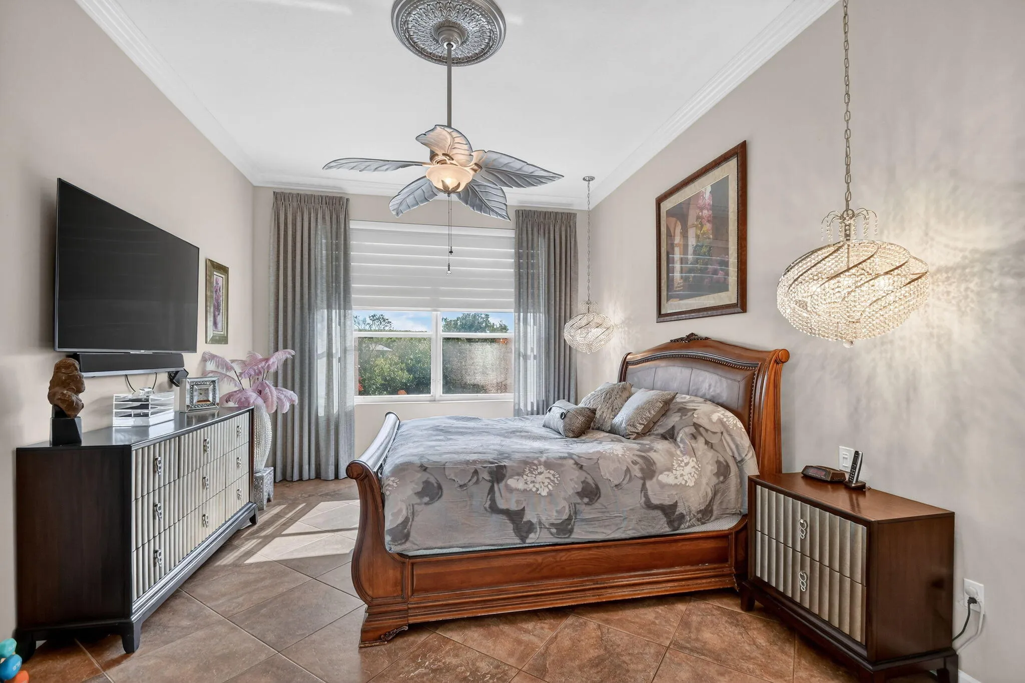 Custom lighting in Primary Suite and custom window treatments