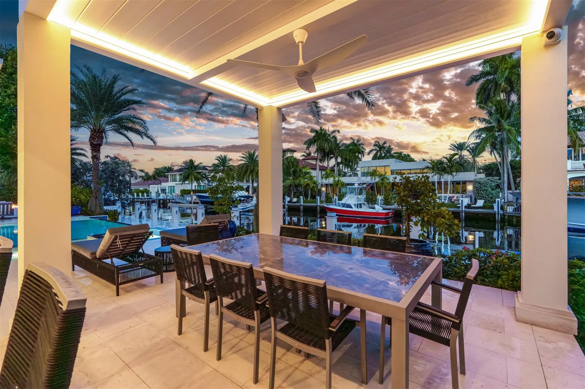 Enjoy sunset dinners cooked from your summer kitchen.