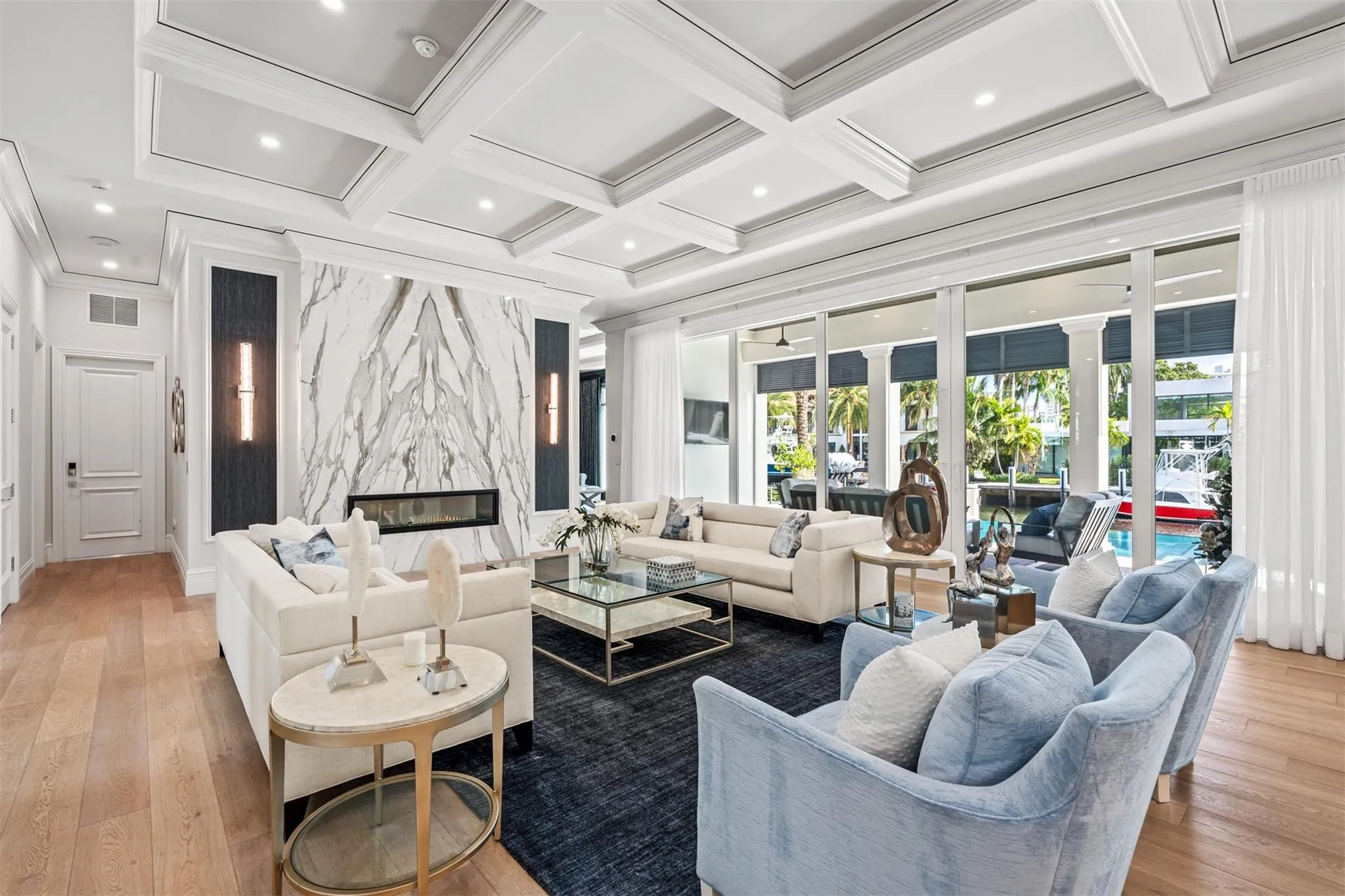 Main living room, great for relaxing nights by your gas, indoor fire place overlooking the water or for nights entertaining guests.