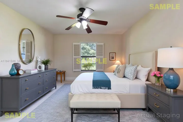 Staged Master corner bedroom has 2 windows