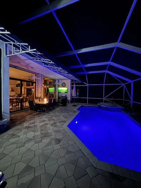 Evening with Colorful Pool Lights