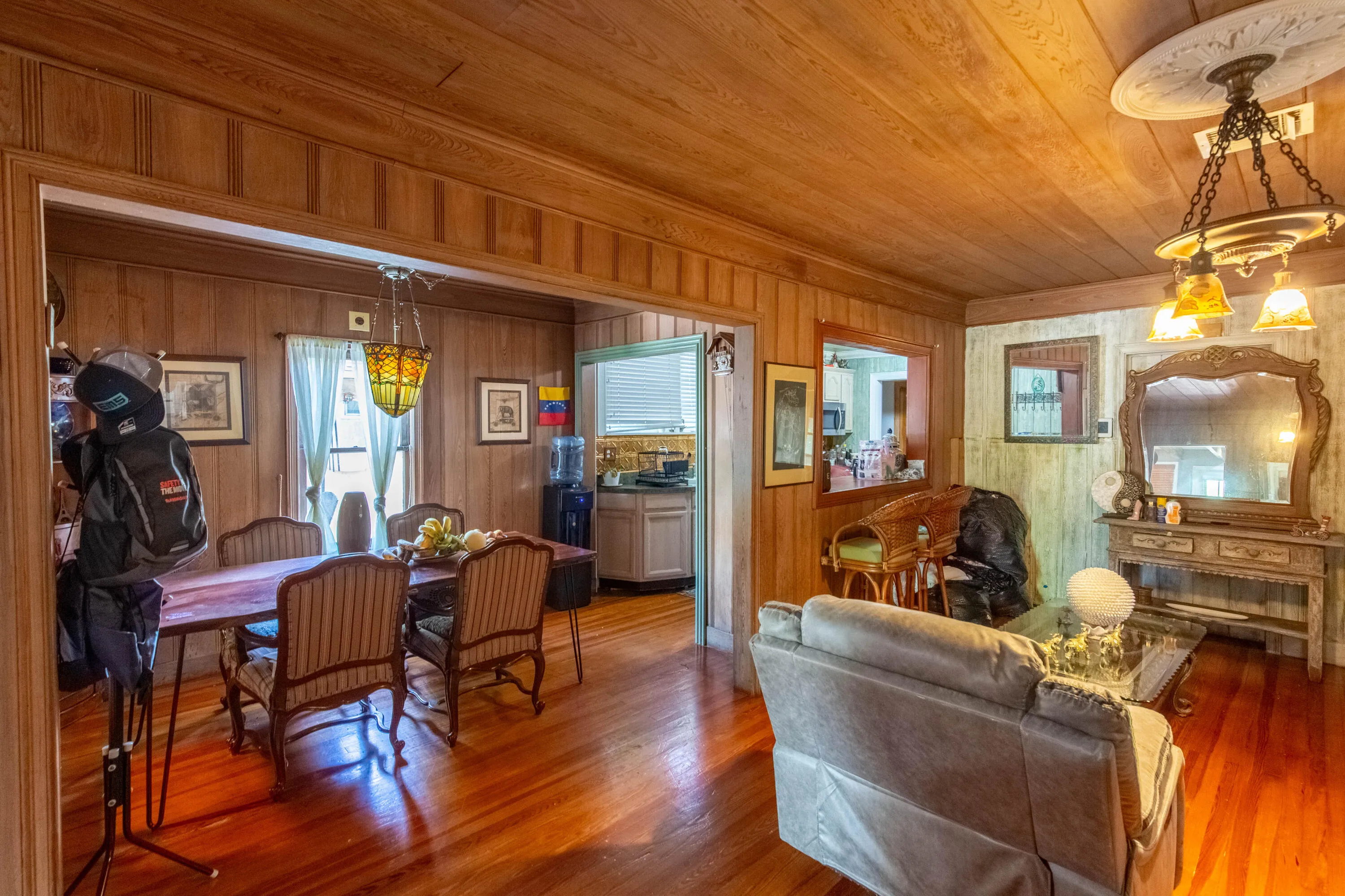 one of a kind wood panels on walls and ceilings