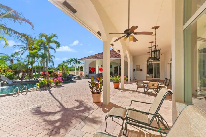 Covered patio overlooking the pool