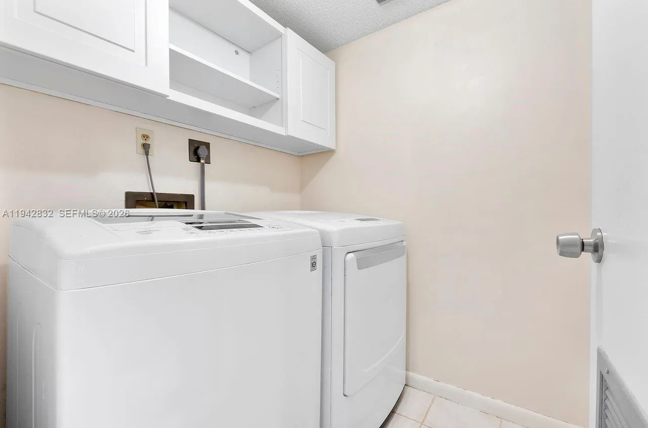 In Unit laundry room with storage closet