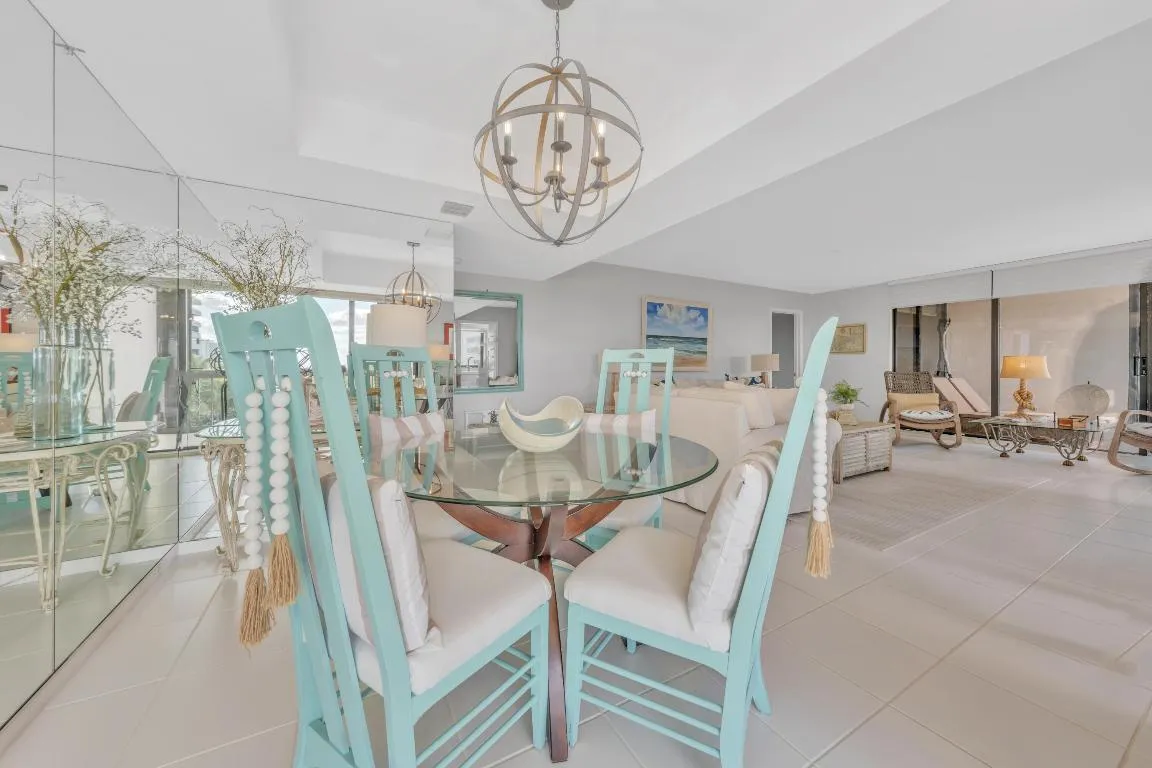 Dining room with living room view