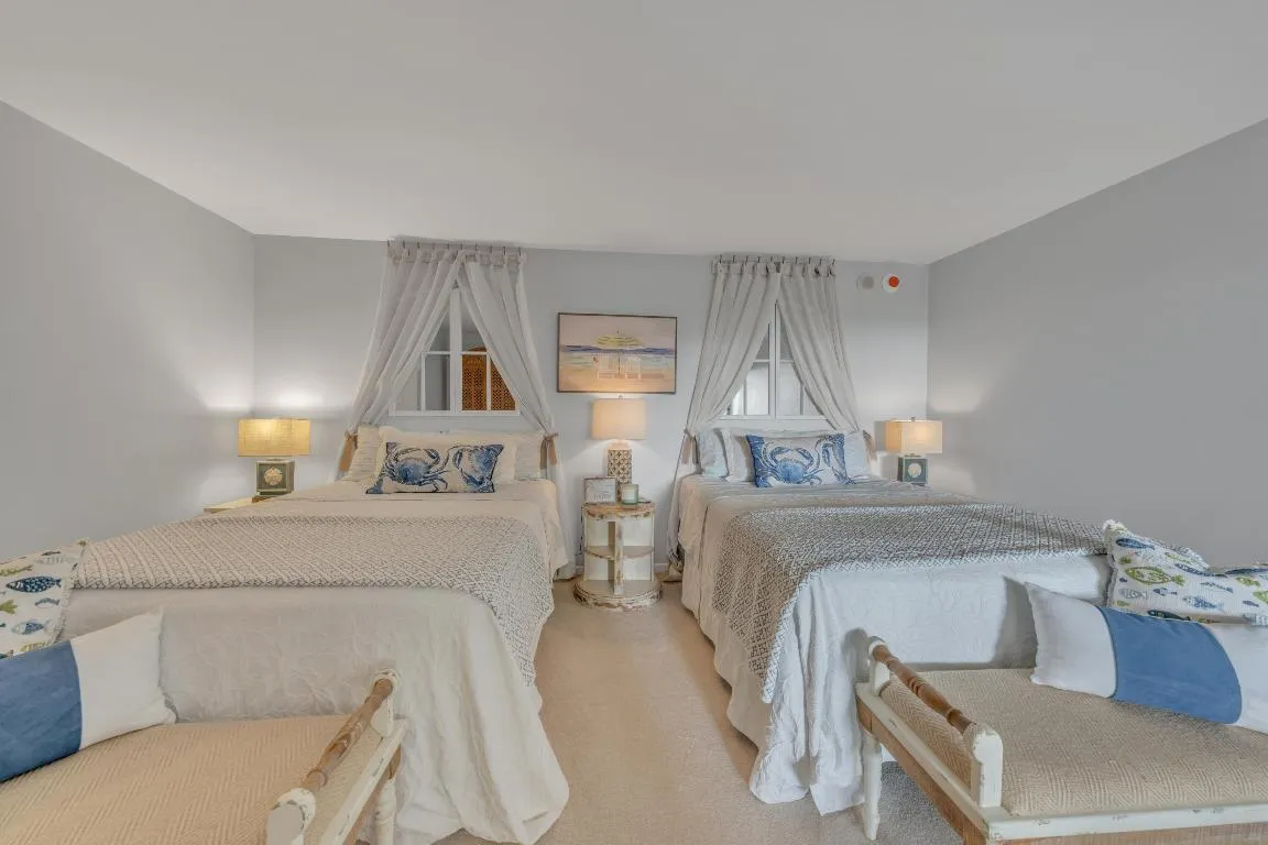 Master Bedroom with 2 Queens and benches