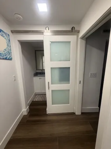 half bath frosted glass barn door