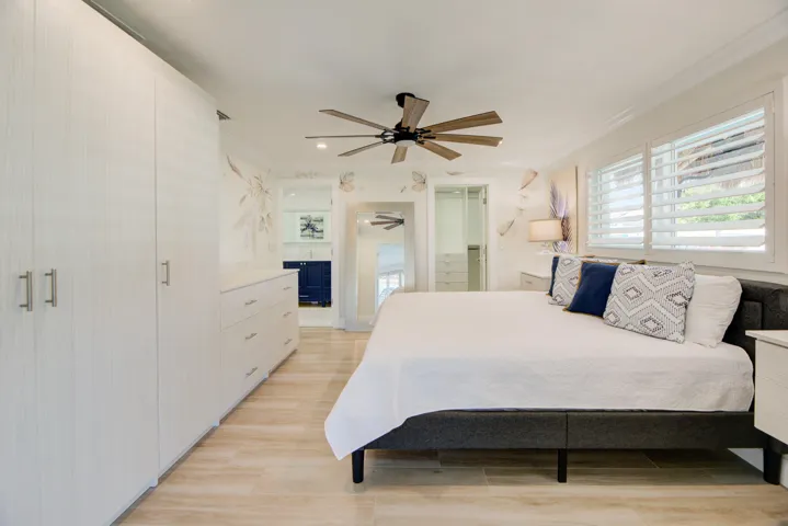 Primary suite. Newly renovated with built in cabinetry throughout.