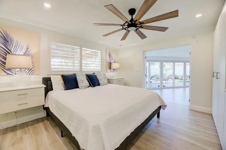 Primary suite with brand new built-in nightstand and clothes storage.