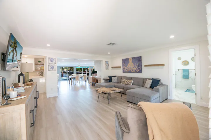 When entering you can see all the way through the living room to the water.