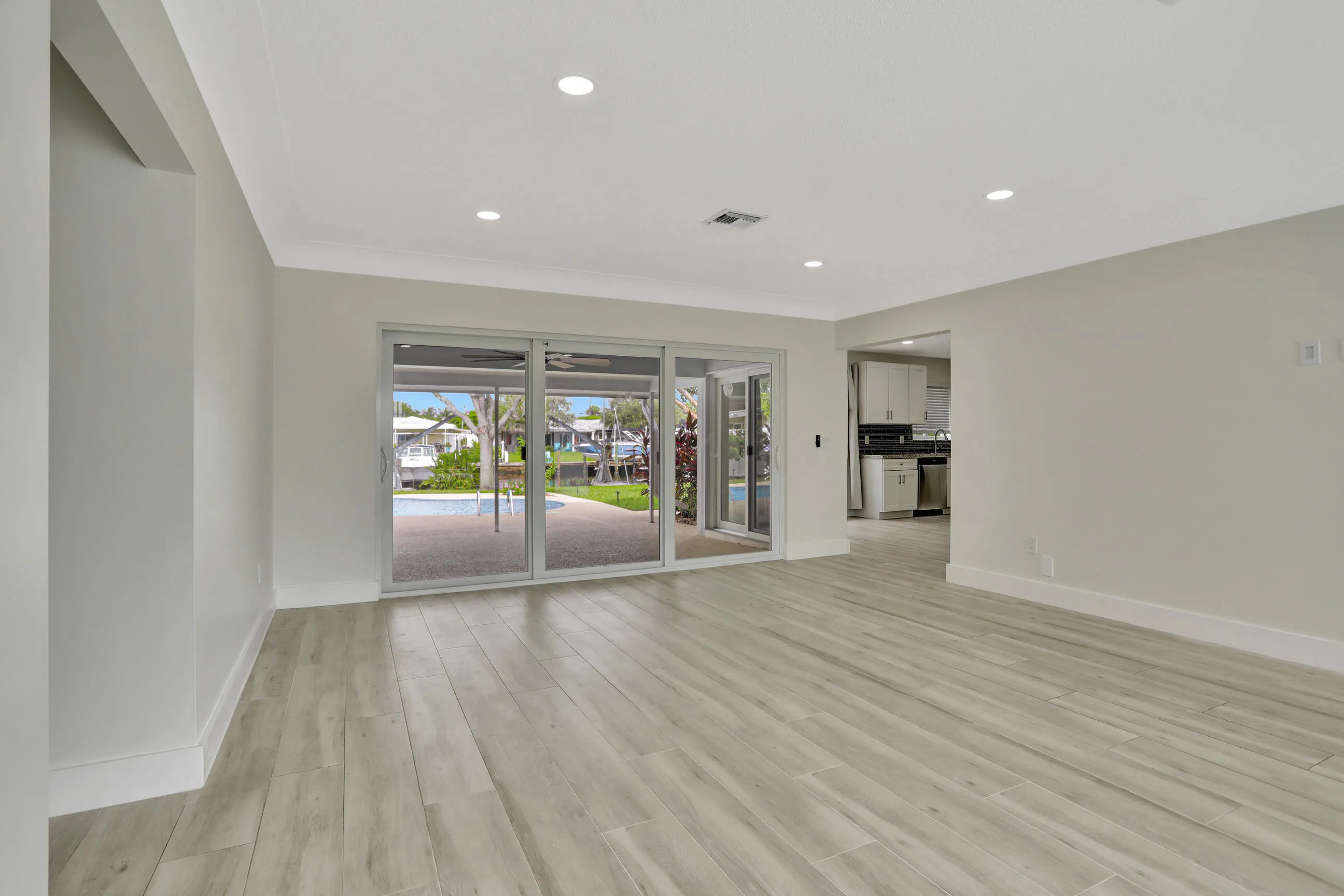 Main living room with water view.