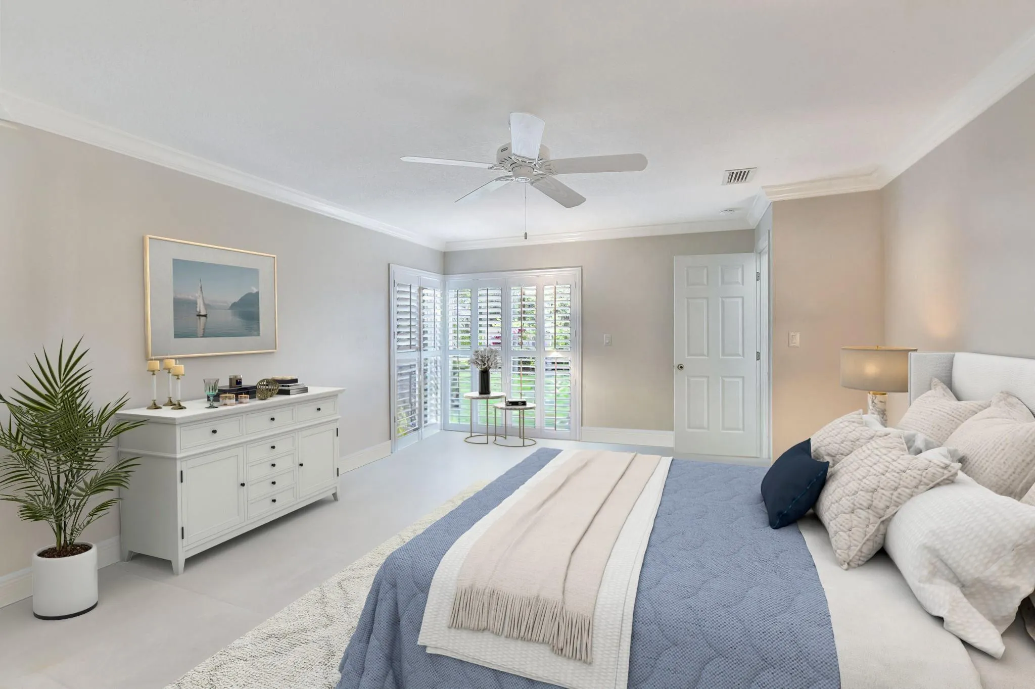 Primary bedroom staged.