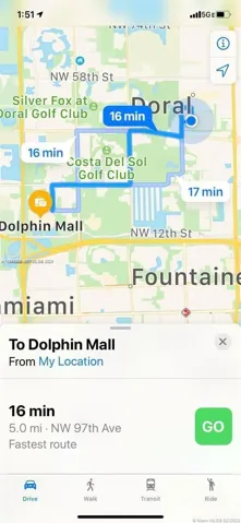 5 miles to Dolphin Mall