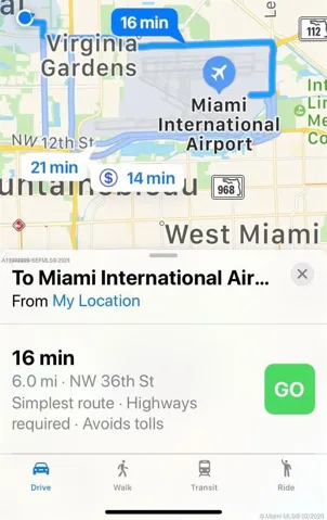 6 miles to Miami Iternational Airport