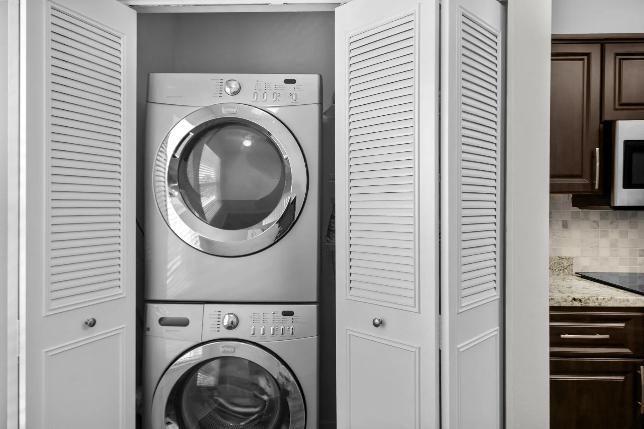 Washer Dryer with freshly painted closet doors.