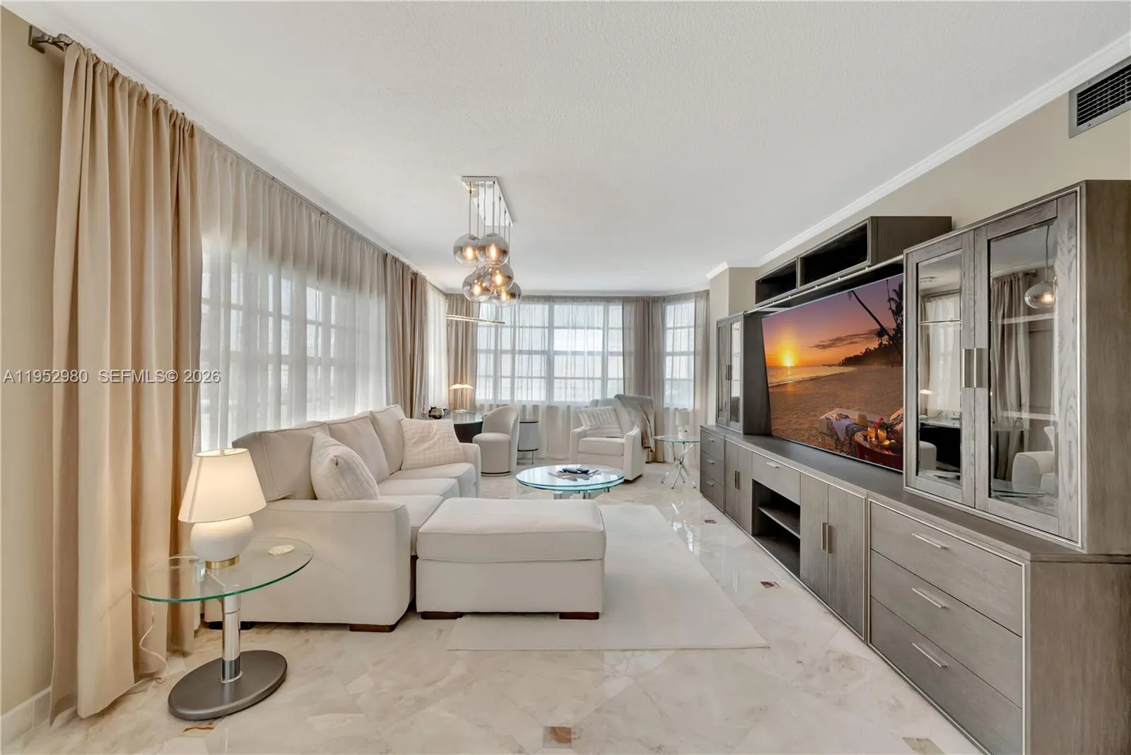 Beautiful living area, marble floors