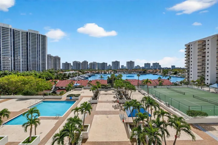Tennis court is virtually staged due to construction.