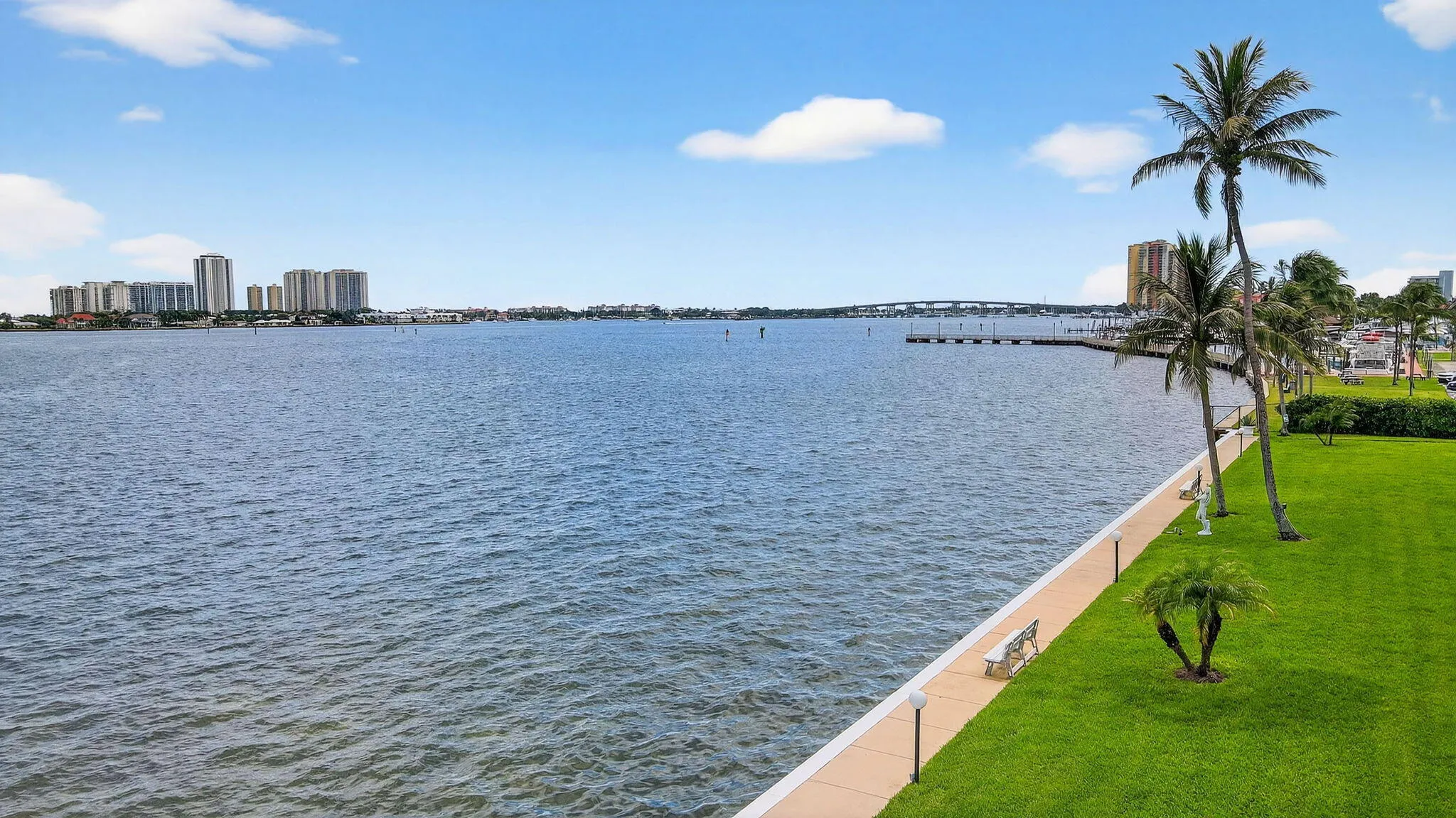 Lake Park Marina Pier and Blue Heron Bridge, with Peanut Island in the distance