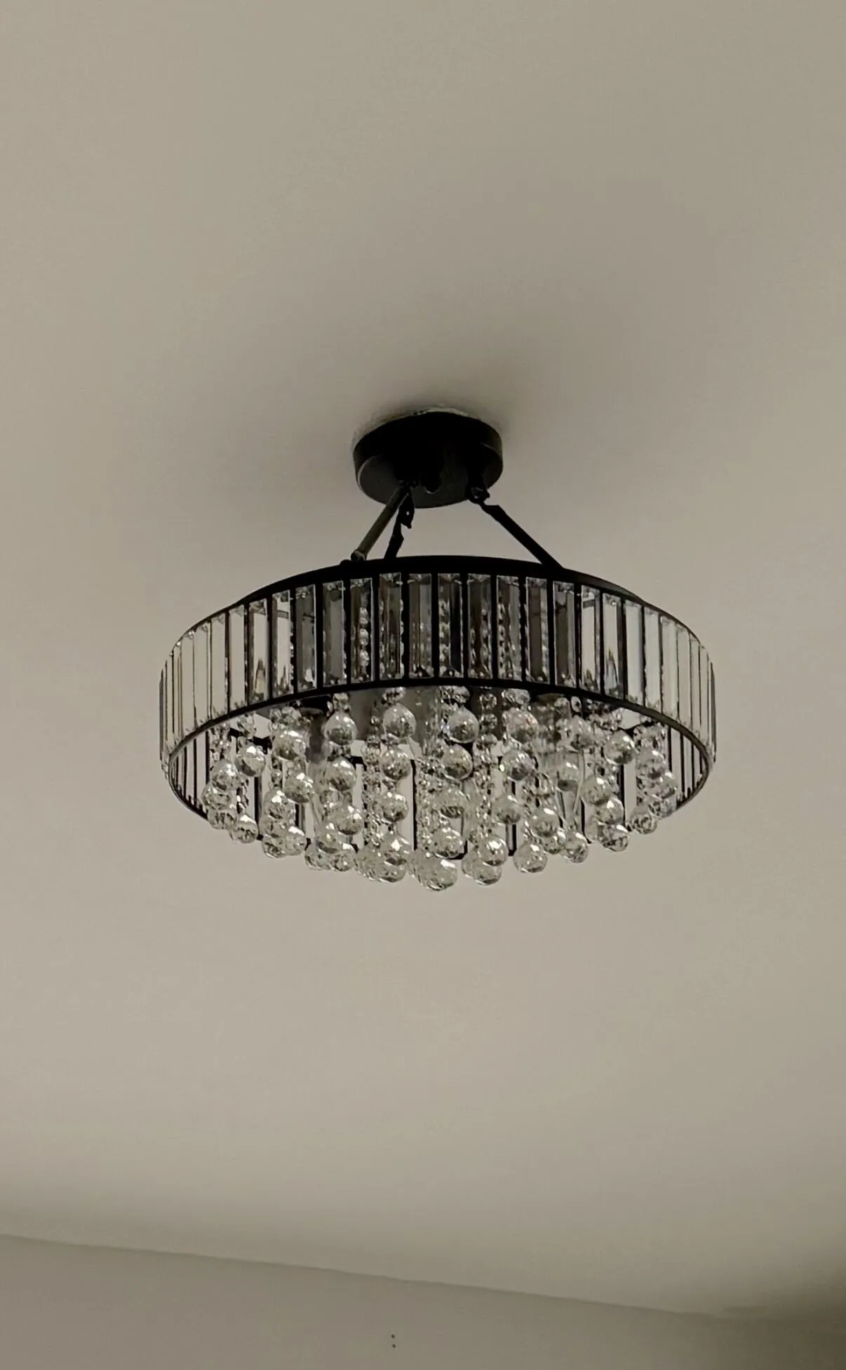 Chandelier in living room.