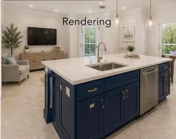 Open up the kitchen if you prefer an open concept.This rendering gives you an idea of what that would be like.