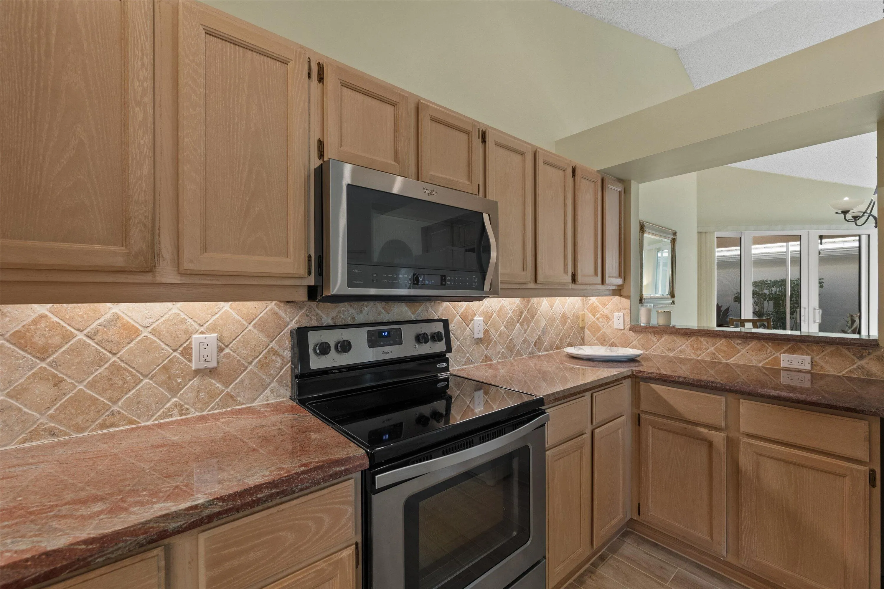 Kitchen overlooking dining area