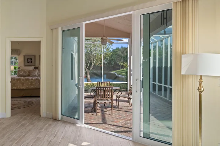 Sliding doors opening to patio