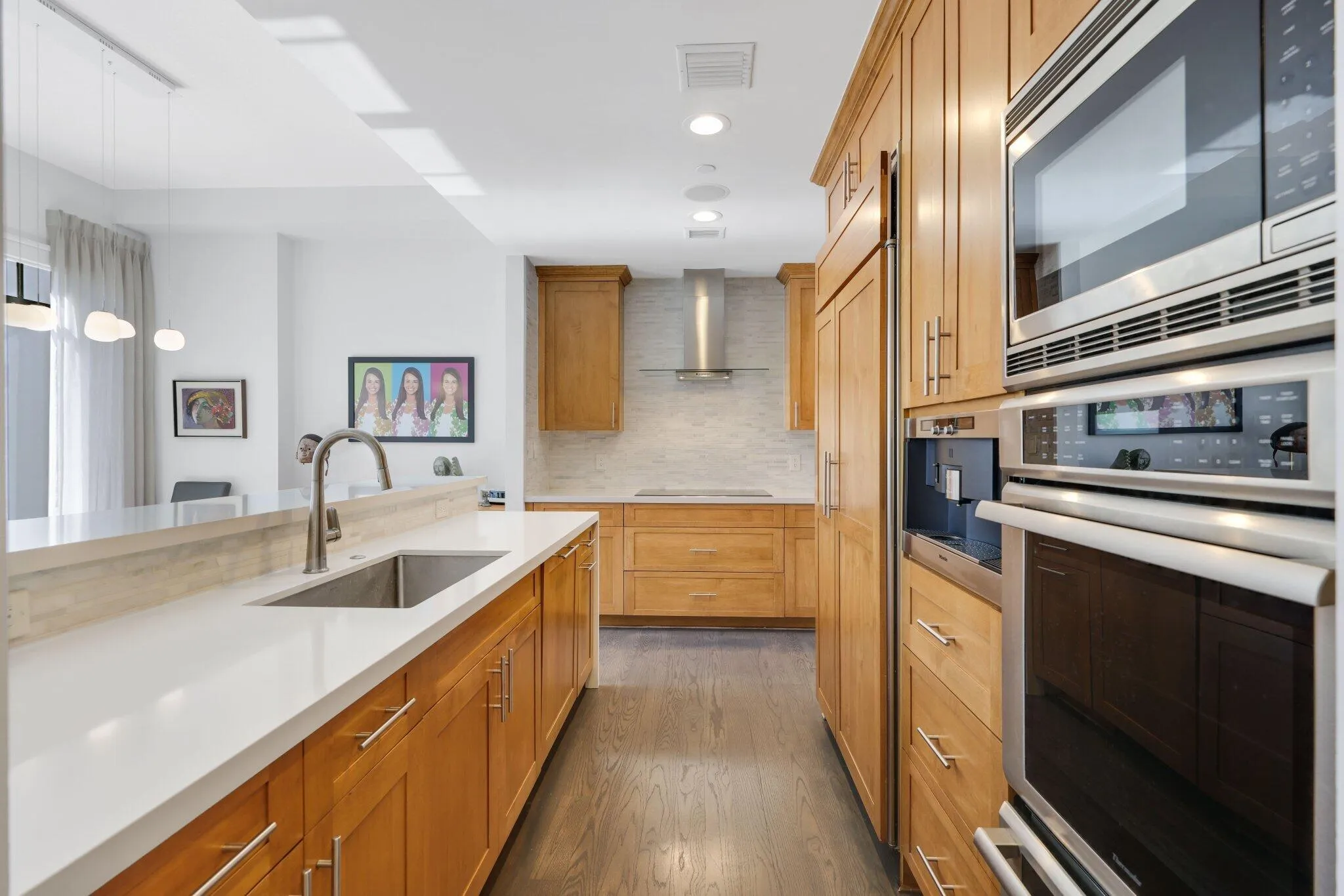 Subzero Refrigerator, Miele Nespresso Coffee System, Thermador Cooktop, Over, Warming Drawer, Dishwasher & Microwave