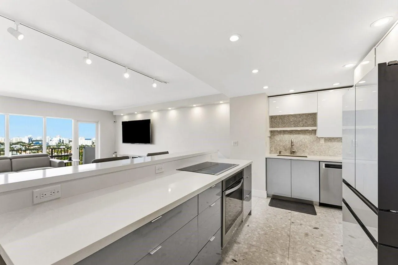 Custom quartz kitchen with a view