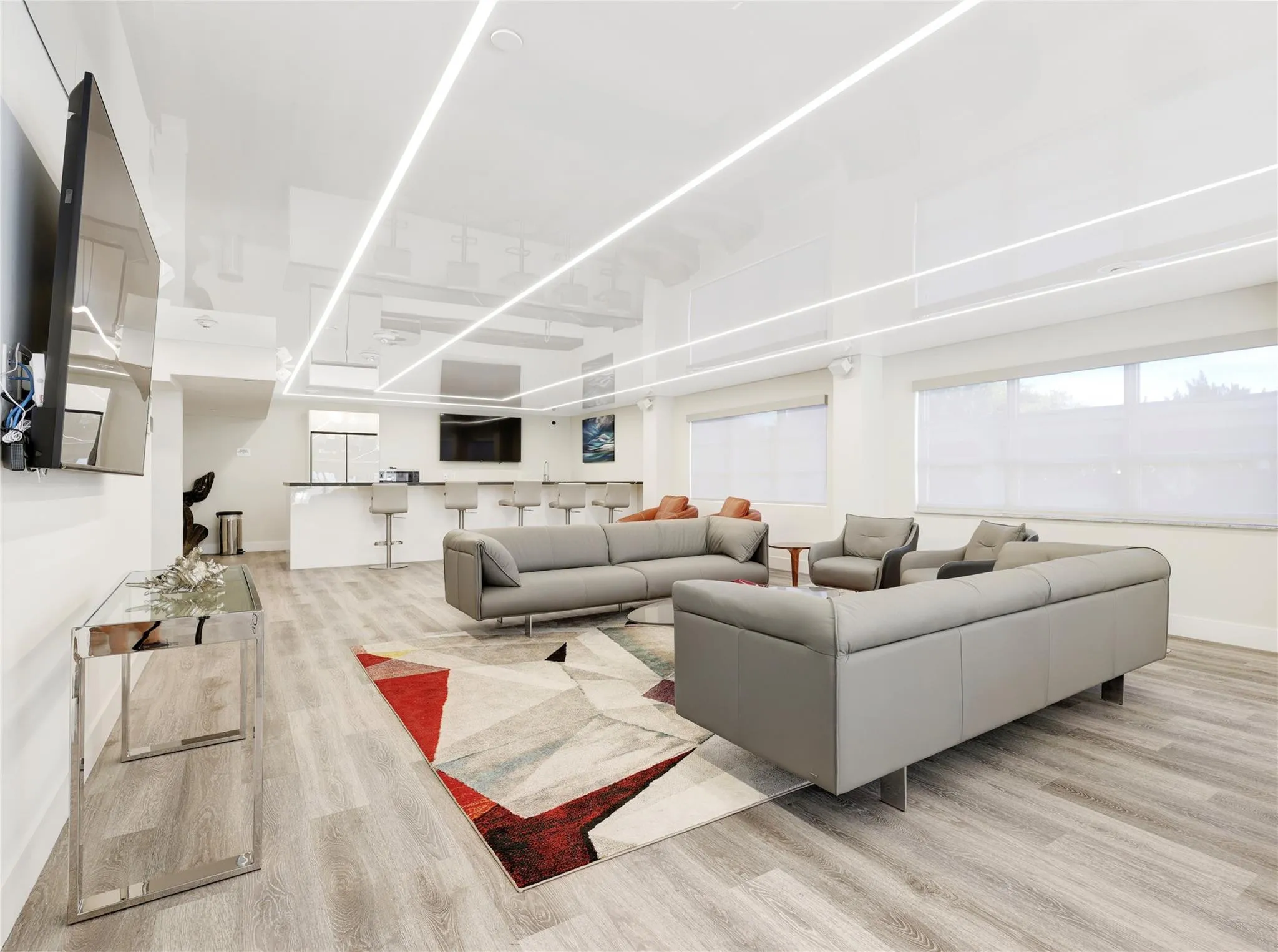 Recreation Room with kitchen adjacent to the pool deck