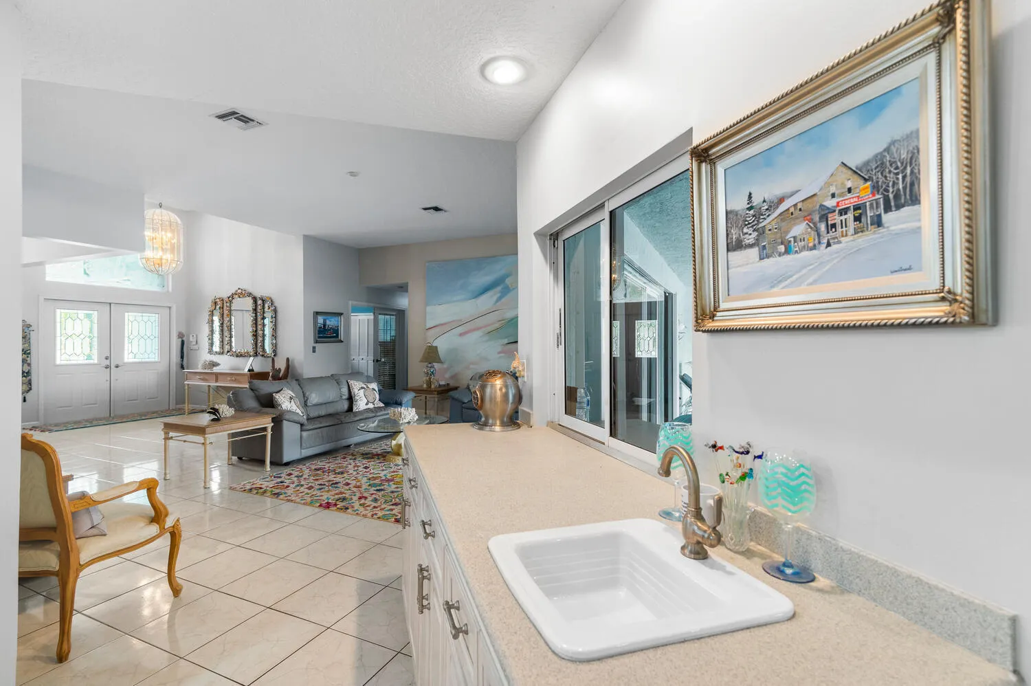 Wet bar and pass through window to patio.