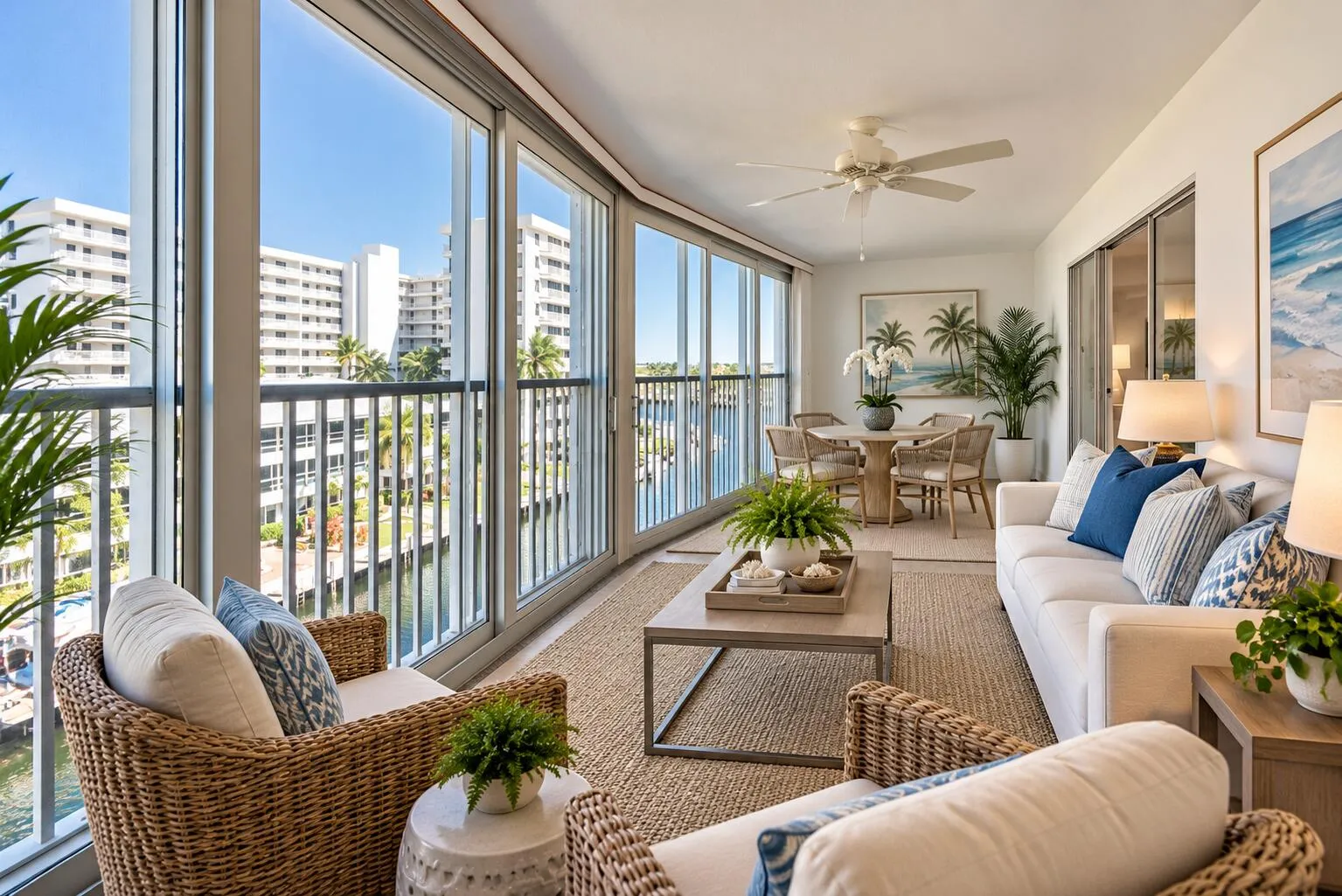 Virtually furnished sunroom overlooking intracoastal