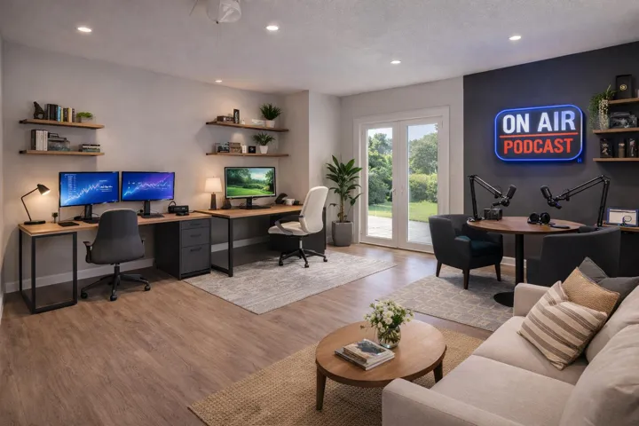 Modern office with podcast setup