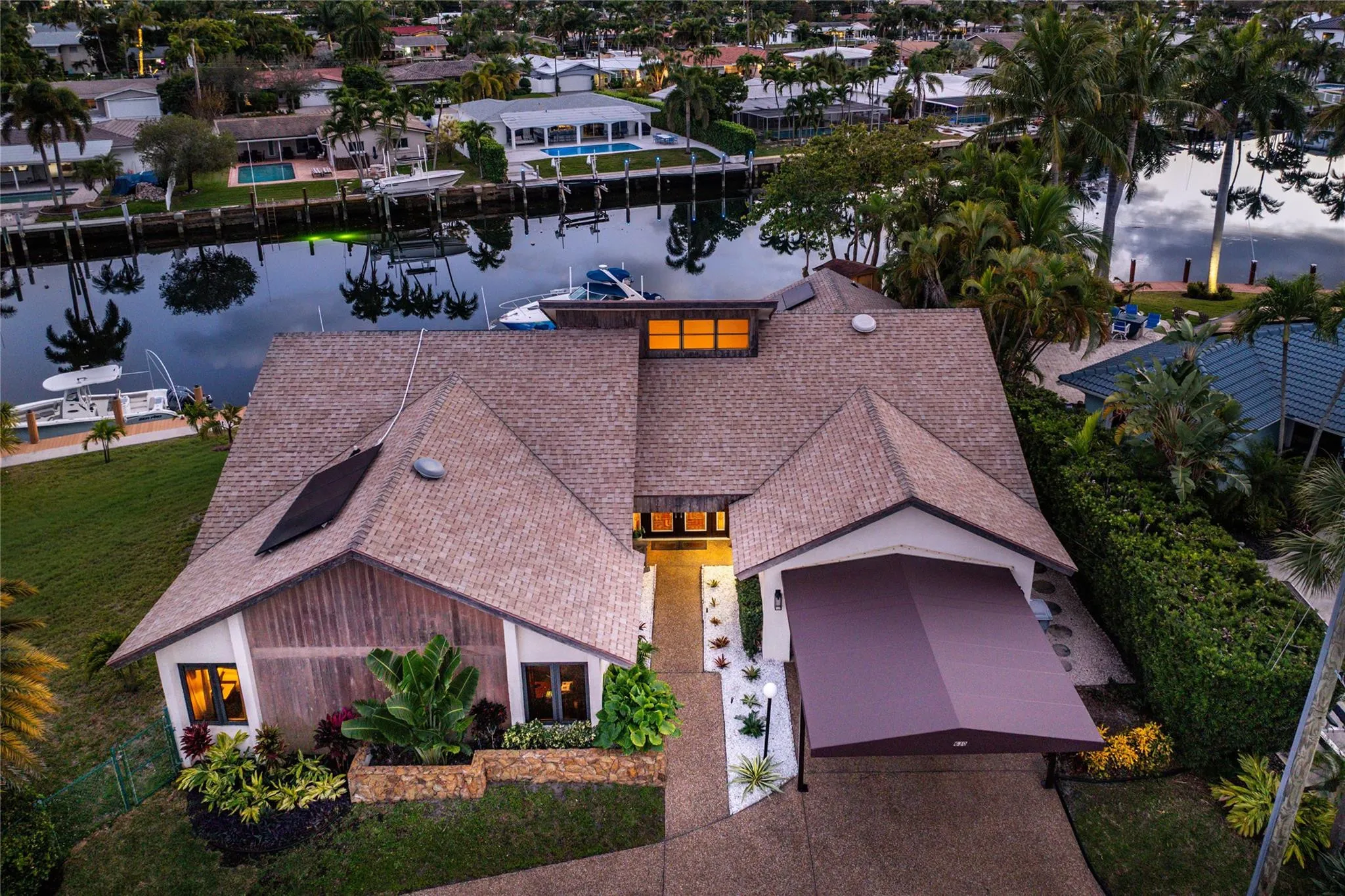 Aerial Views of home in the evening