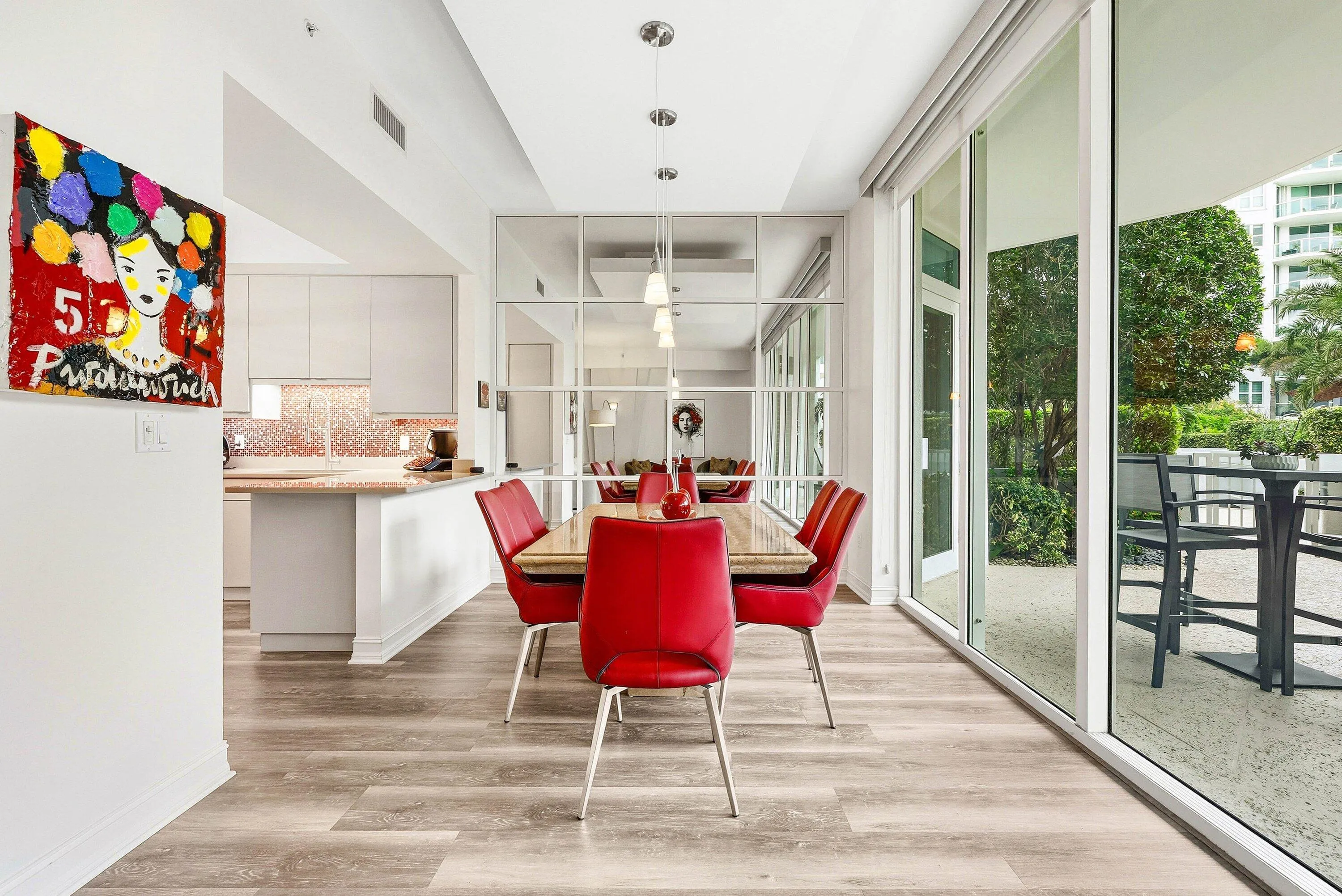 Dining area overlooks the garden