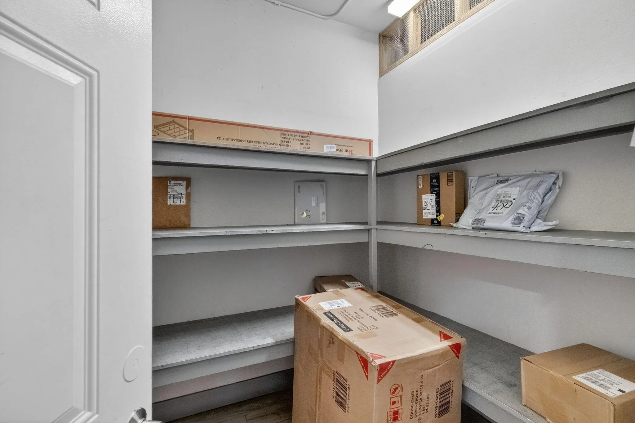 in lobby for Amazon, FedEx and UPS deliveries